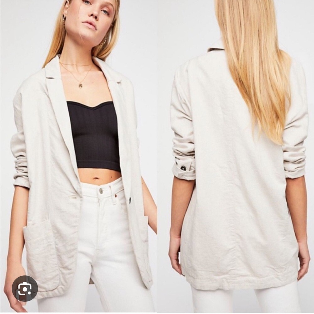 FREE PEOPLE Simply Perfect Blazer Natural Linen Size XS